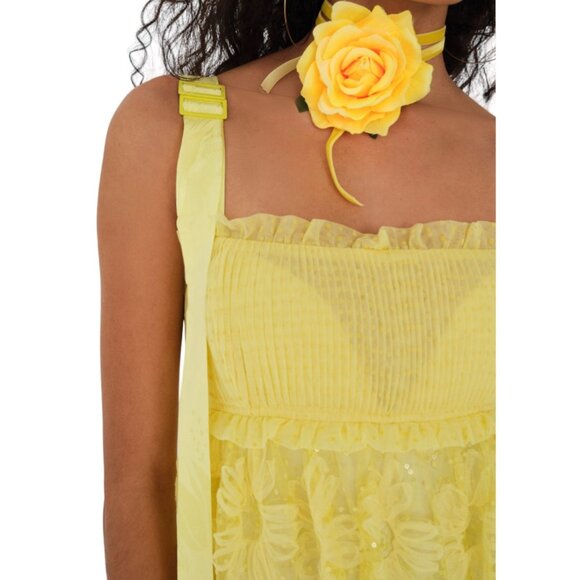 For Love and Lemons Emma Floral Sheer Maxi Dress Yellow Size Small NWT - Picture 4 of 8
